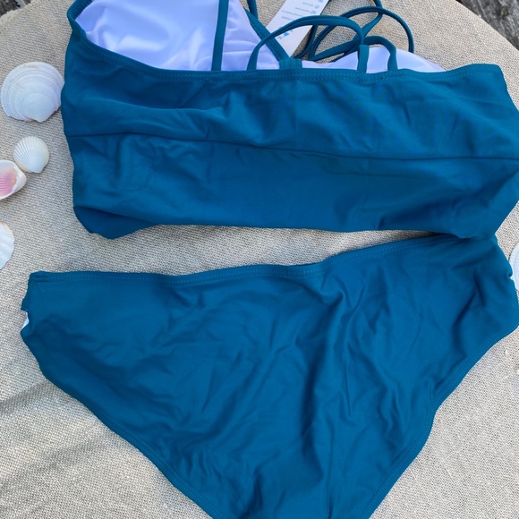 Beachsissi Tankini set in a Soft Green Colour Criss Cross Back Cut Out Bottoms - Picture 8 of 15